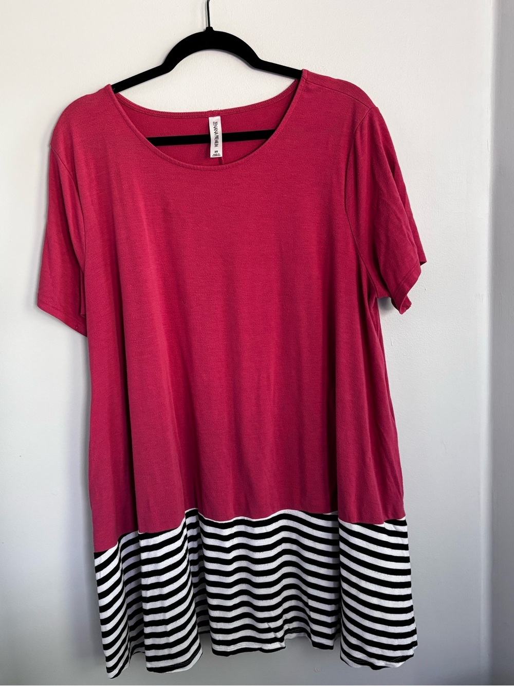 Zenana Premium Fuchsia Tunic with Black & White Striped Hem